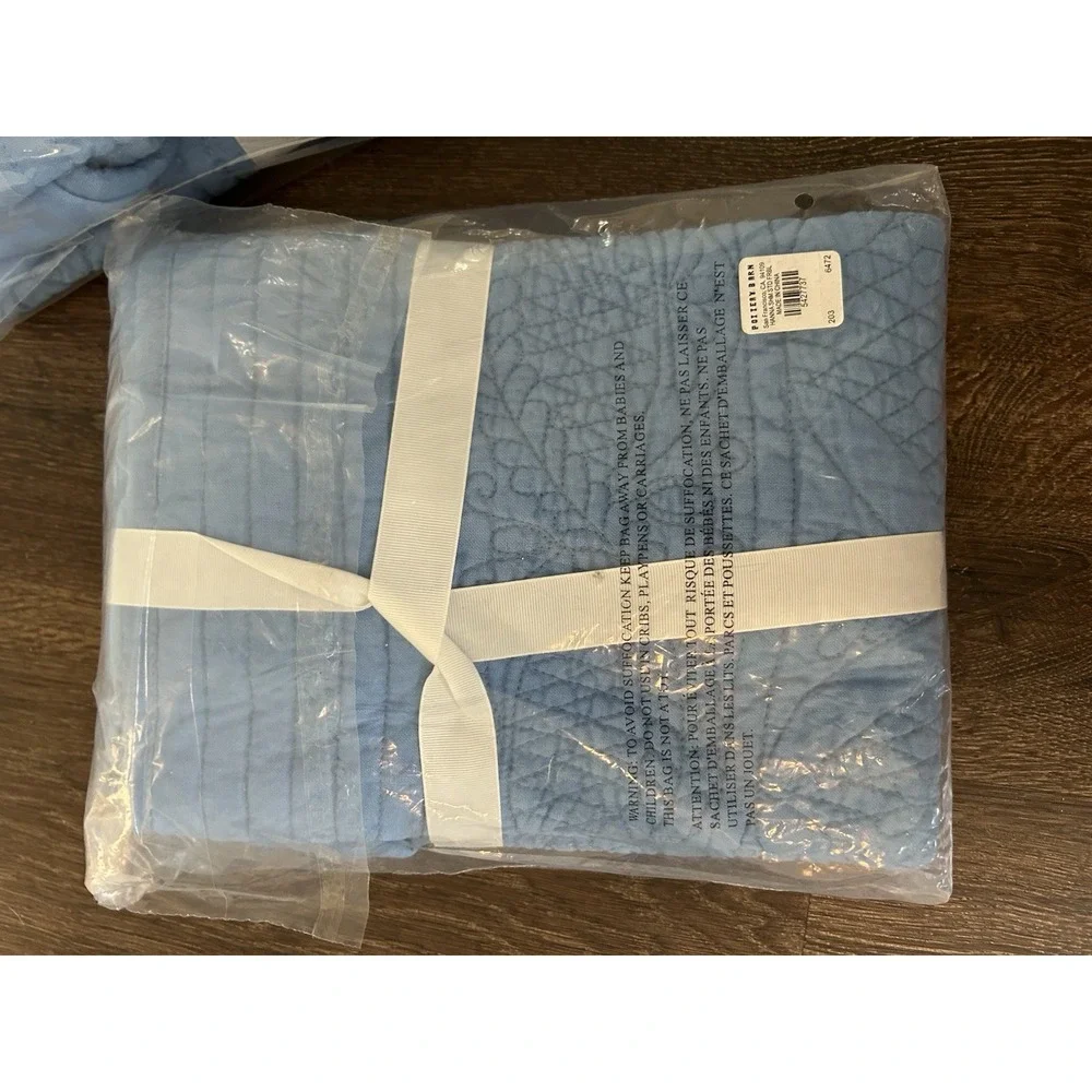 Pottery Barn Hanna Cotton‎ Linen Quilted Standard Sham Blue NWT